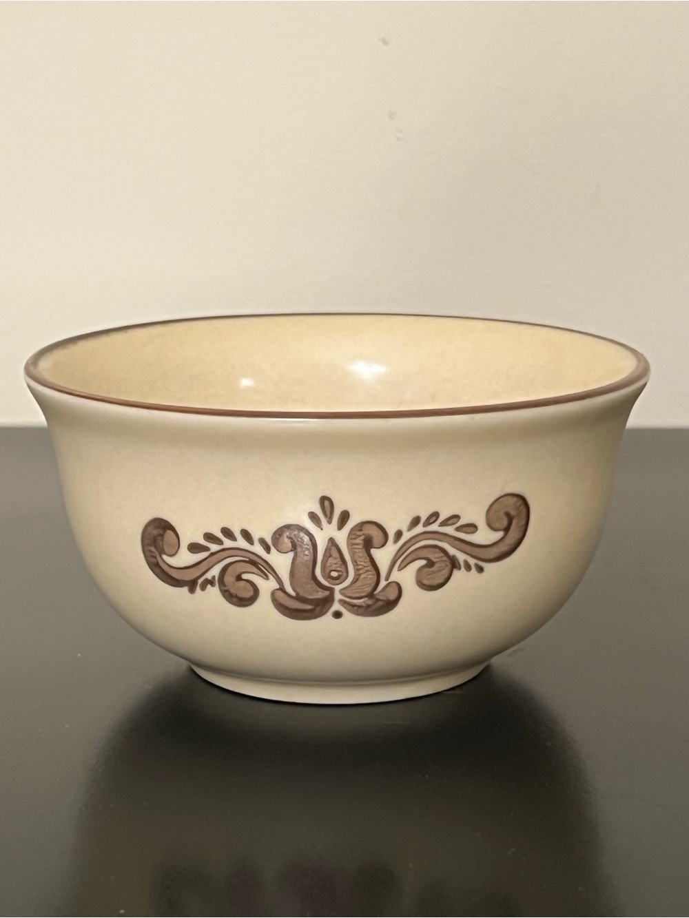 Vintage Pfaltzgraff Village Cream Bowl w/Brown Scroll Accent Fruit & Berry Bowl